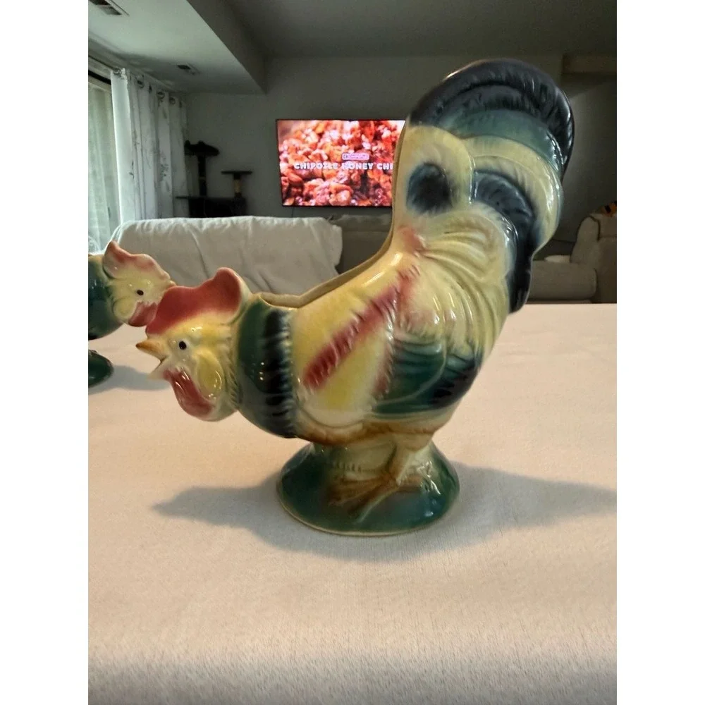 Set of 2 Vintage Royal Copley Ceramic Rooster Planters